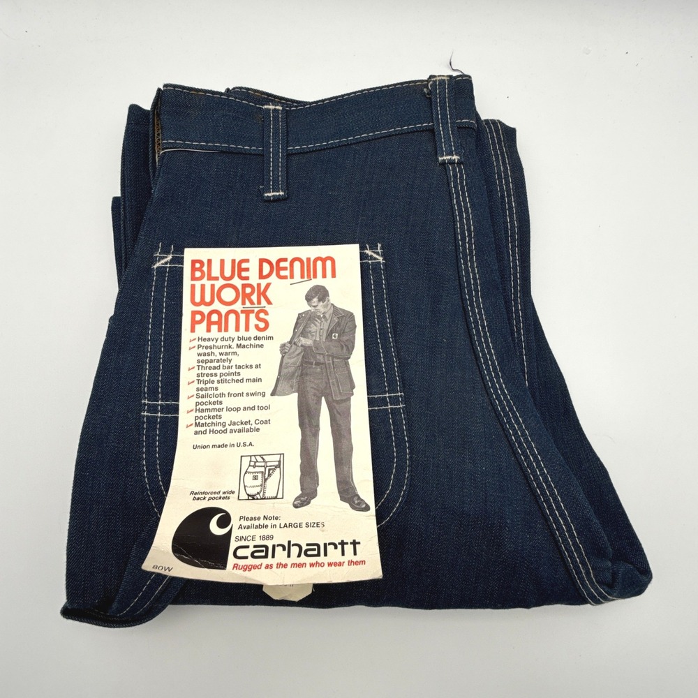 Vintage 70s 80s Carhartt Blue Denim Work Pants 27X34 80W NWT NOS USA